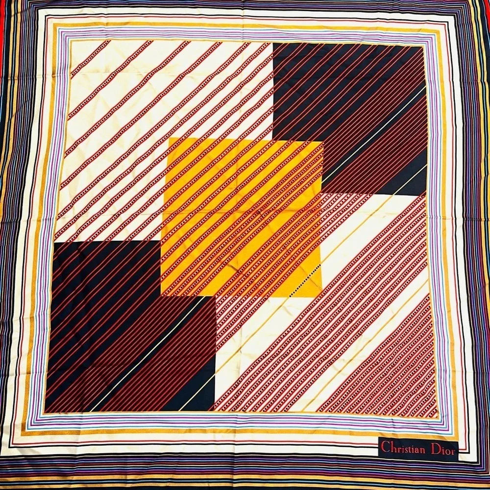 Dior Vintage Multicolor Striped Silk Scarf